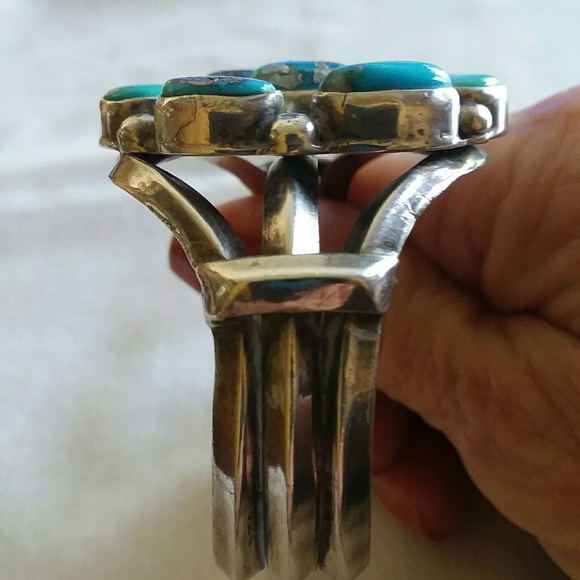 Navajo Sterling Silver Turquoise Cuff Bracelet - Picture 3 of 11